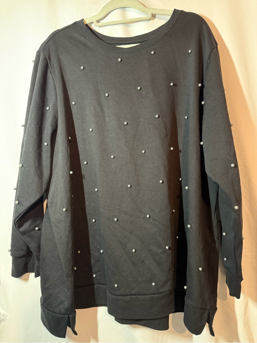 Lane Bryant Womens 26/28 Black Pearl Embellished Tunic Sweatshirt Long Sleeve
